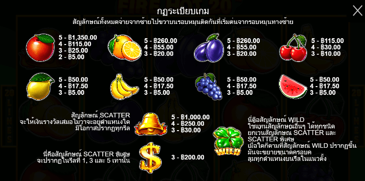 Fire Hot 20 สล็อตค่าย PRAGMATIC PLAY เครดิตฟรี สล็อต XO