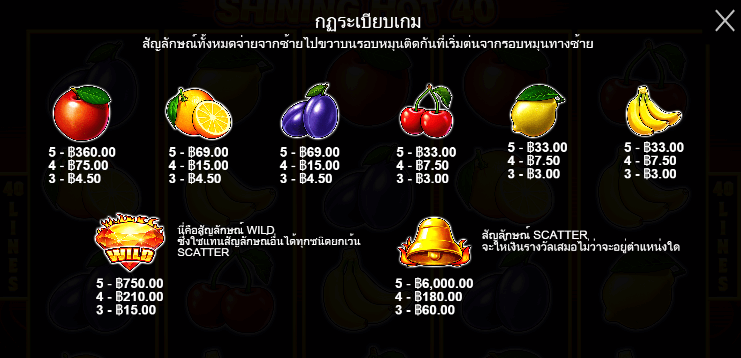 Shining Hot 40 สล็อตค่าย PRAGMATIC PLAY เครดิตฟรี สล็อต XO